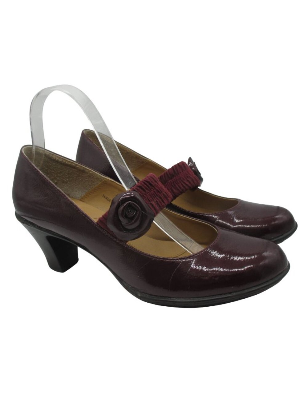 Merona Burgundy Mary Jane Heels With Floral Strap Size 9 Man-Made Materials Boho